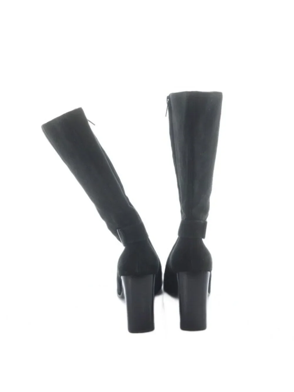 Gucci Short Boots Suede Square Toe Chunky Heel Logo 34.5 Black - Picture 3 of 7